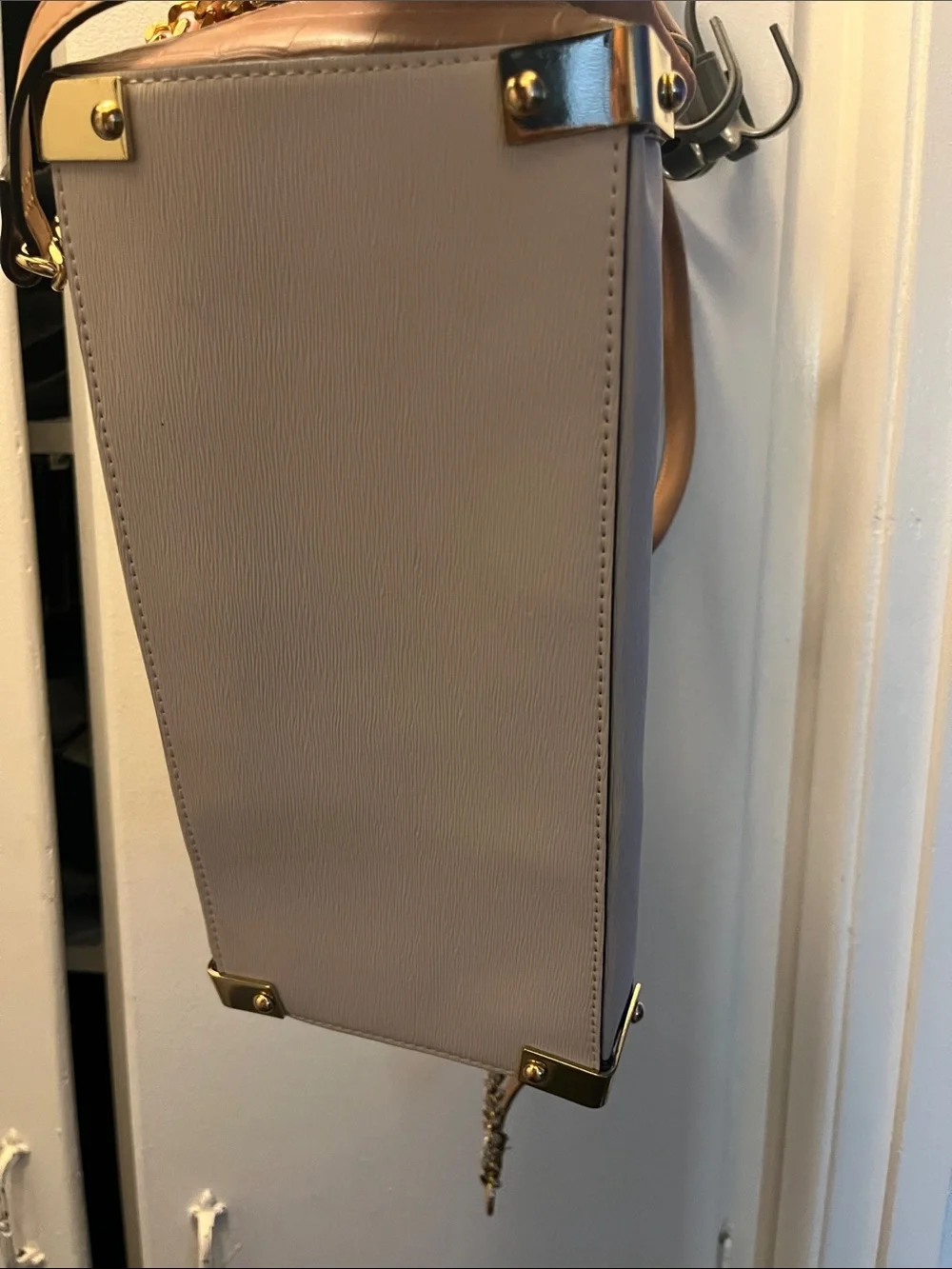 Aldo Cream and Tan Satchel with Gold Hardware